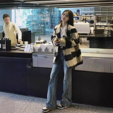 复古气质格子西装外套双面羊绒大衣女小个子秋冬赫本风慵懒风短款