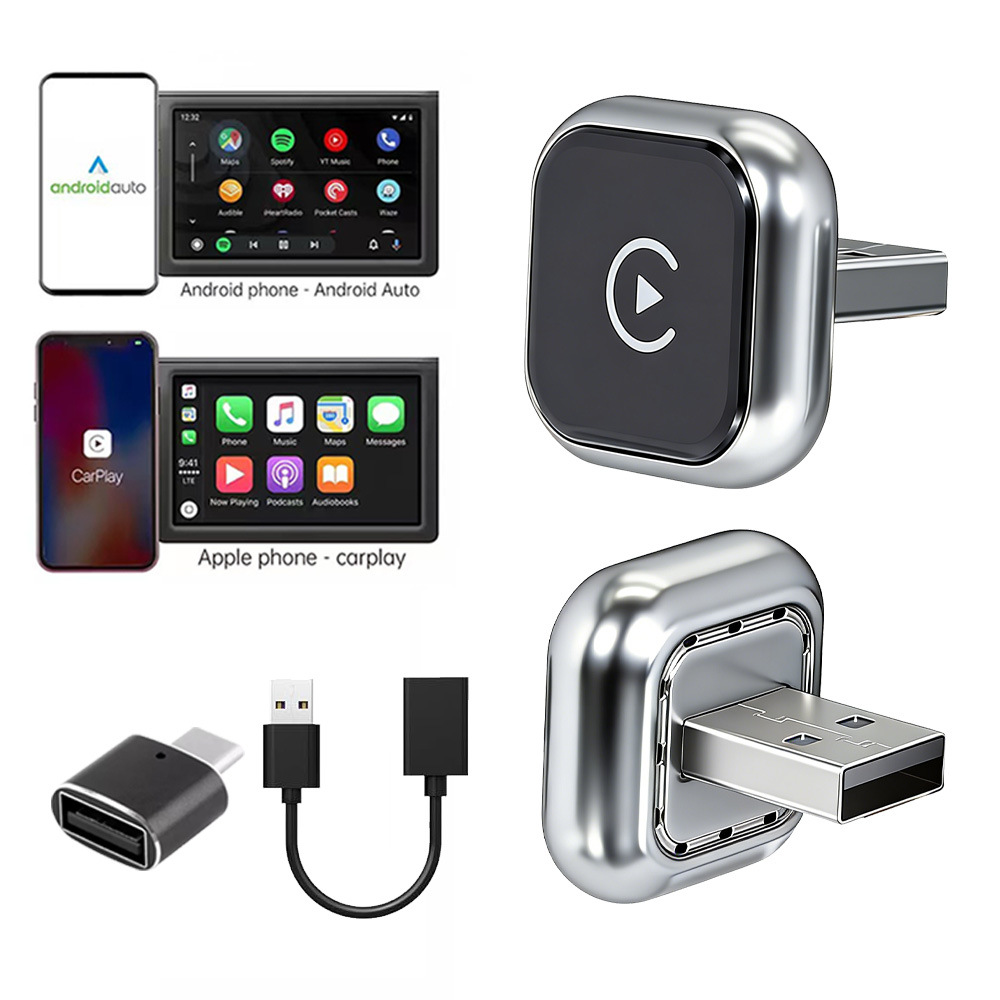 2026 New Cross-Border Wireless Carplay Box Android Auto 2-in-1 Car Wired to Wireless Adapter
