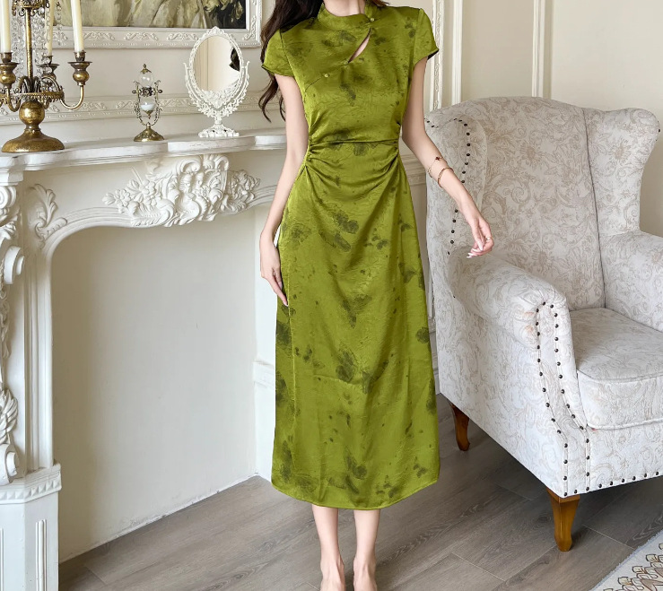New Chinee-tyle Green For Women, 2026 Ummer High-end Retro Modified Cheongam Dre, National Tyle Elegant Long_ecoleips.com