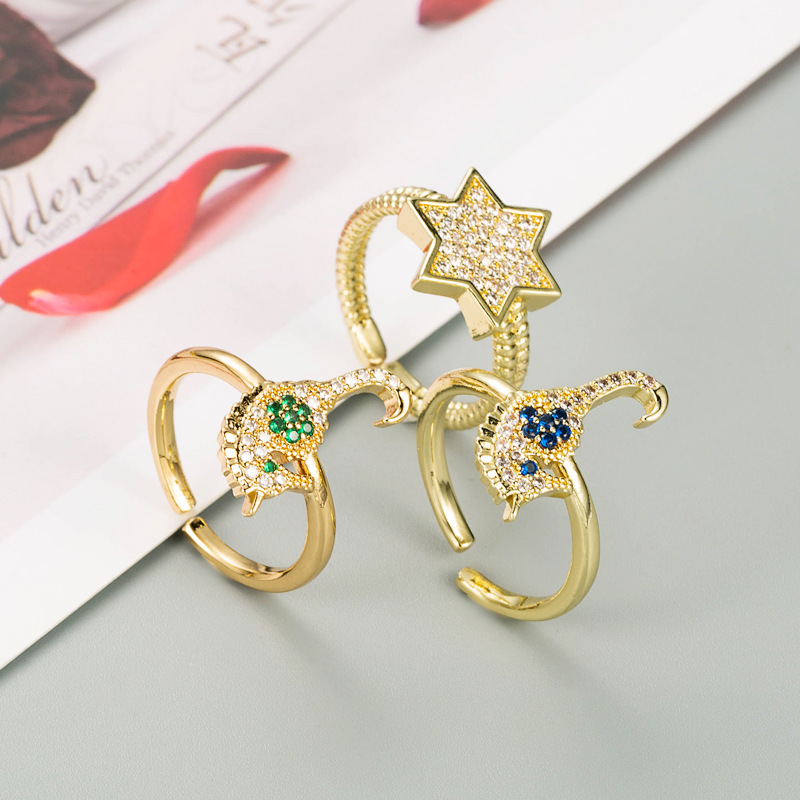 Fashion Copper Micro-inlaid Zircon Seahorse Star Shape Ring display picture 3