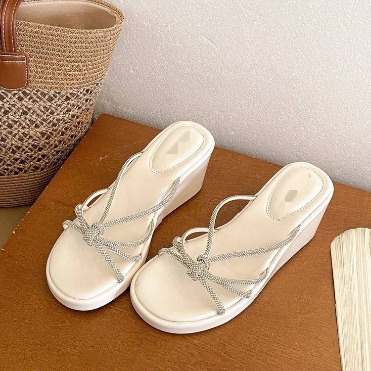 Temperamento francés de diamante de cinturón delgado de pendiente de zapatillas de taco para mujeres de verano 06 nuevo estilo universal hermoso antideslizante zapatillas image 2