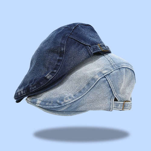 Fashionable hats for men, plain simple peaked caps, washed denim berets, women's retro breathable denim forward hats