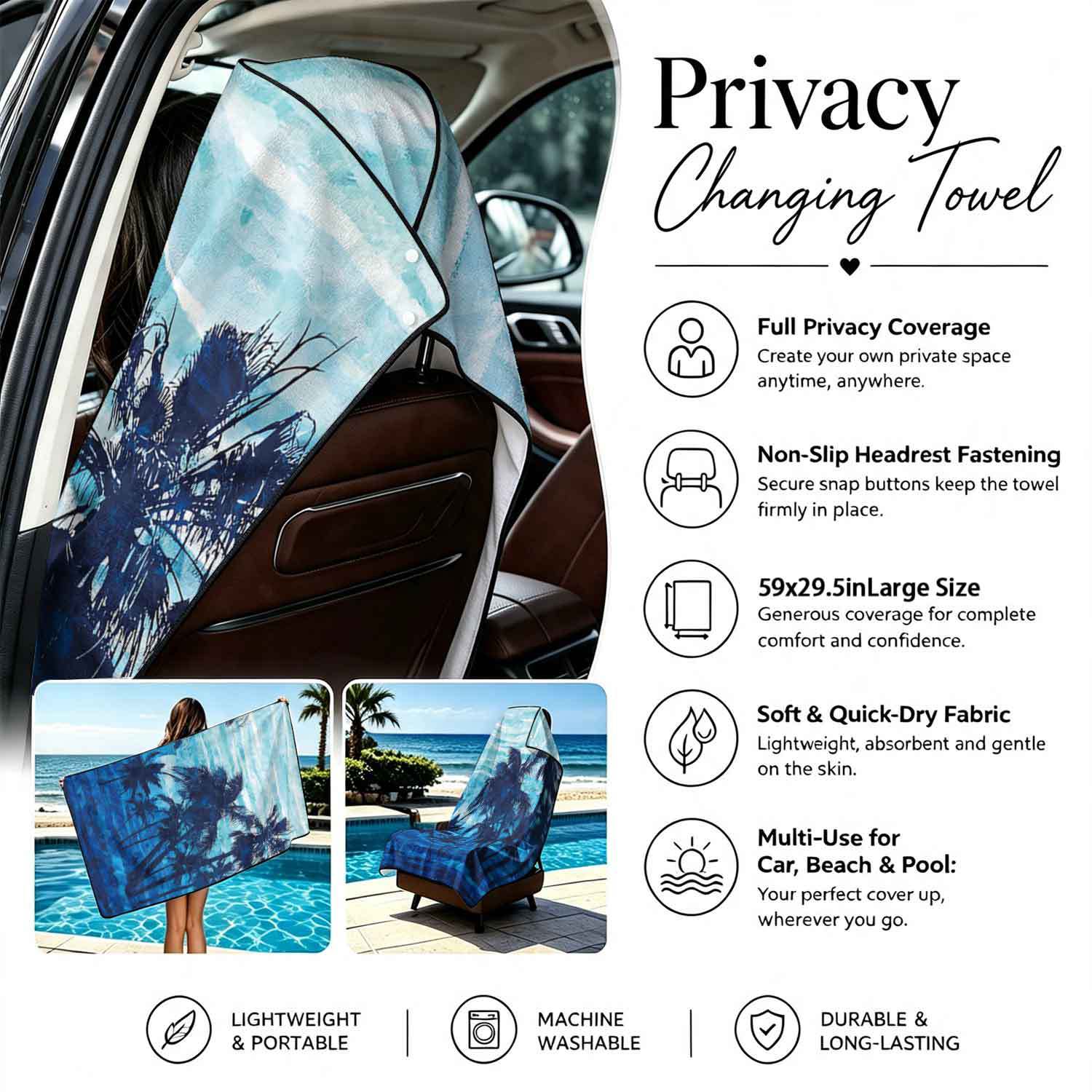 Printed bath towel and car seat cover 2-in-1, ultra-fine fiber outdoor beach and car dual-use universal seat cushion
