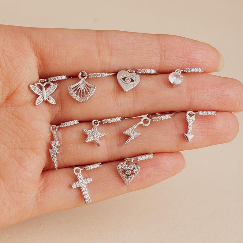 Copper Zircon Nose Piercing Ring Butterfly Heart And Cross_voghion.com