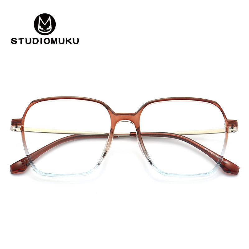 STUDIOMUKU Muku gafas de moda nacional de color caramelo cara grande marco completo transparente gradiente retro miopía gafas marco image 3