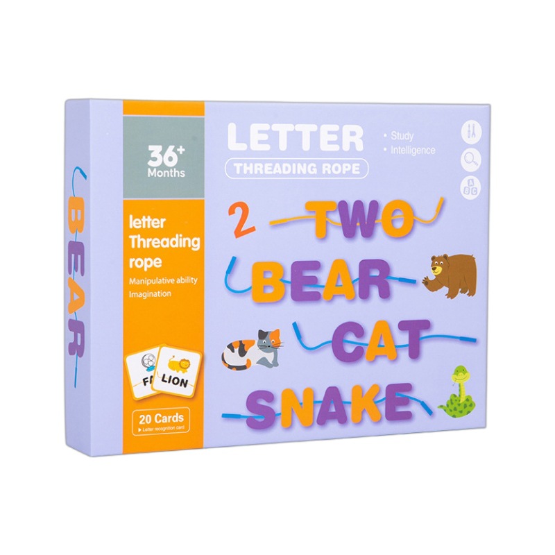 CPC CE Tarjeta de palabras de aprendizaje para niños Juguetes en inglés Juego de rompecabezas de cuentas con hilo Alfabeto para bebés