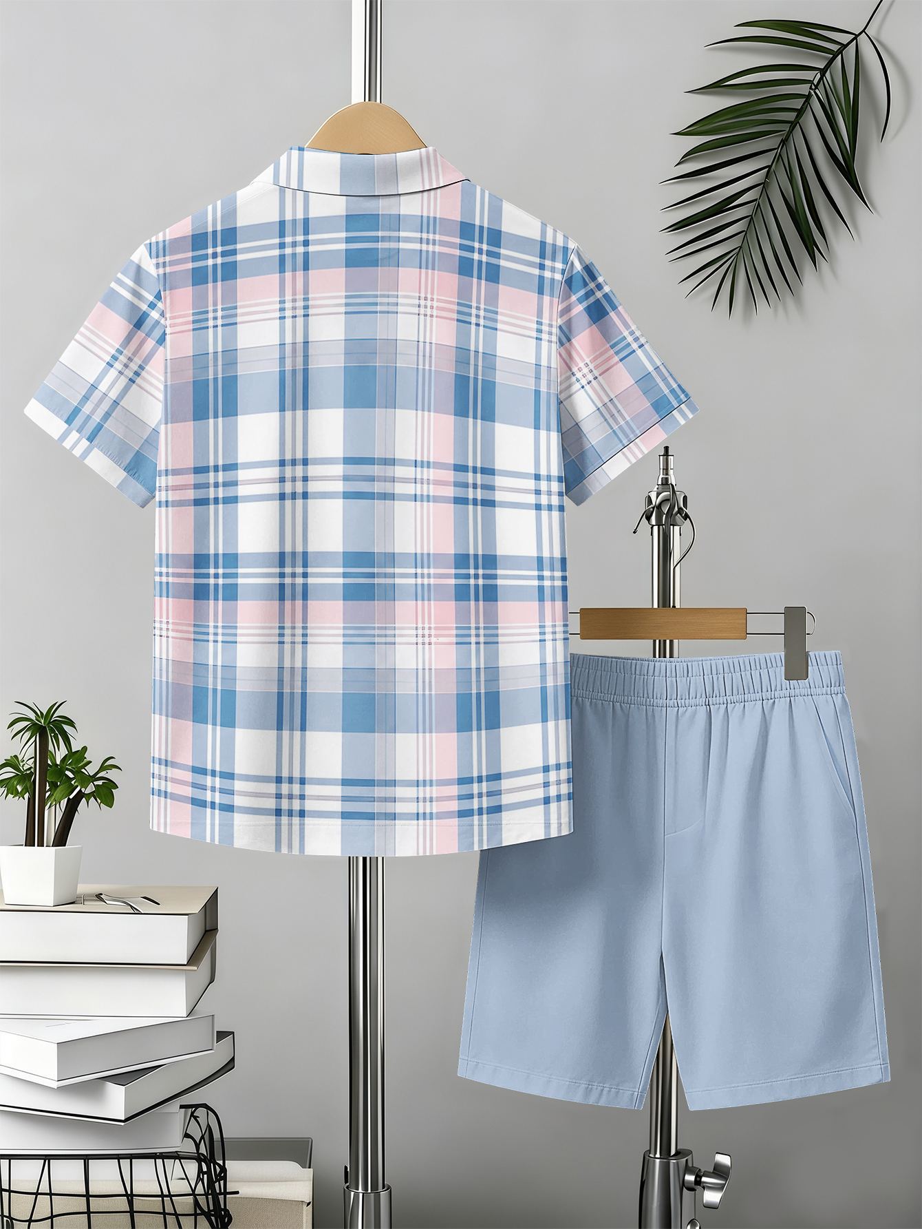 Boys Collared Shirt And Shorts Set With 3d Pattern Print_voghion.com