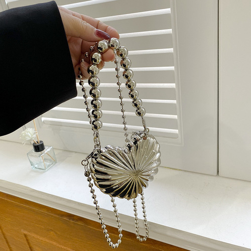  Summer New Hand-held Mini Metal Box Bag Trendy Evening Bag Heart Chain Single Shoulder Crossbody Bag for Women