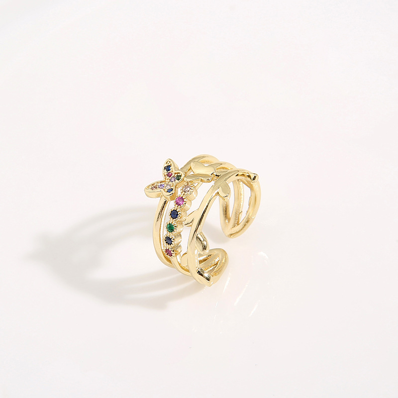 Retro Butterfly Copper Inlay Zircon Rings