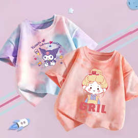 夏季儿童短袖宝宝T恤新款小女孩夏季扎染洋气卡通百搭时尚洋气潮