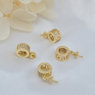 DIY jewelry accessories micro-inlaid large hole round hanging pin cylinder hanging pin empty support hollow necklace pendant barrel beads
