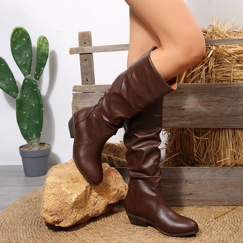 Women's Round Toe Crepe Soles Mid-Calf Riding Boots for Autumn/Winter 2025 European Plus Size Flat Heeled Knee-High Boots