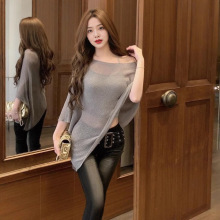 法式立体花朵方领针织短袖t恤女2024年夏季独特别致修身开叉上衣