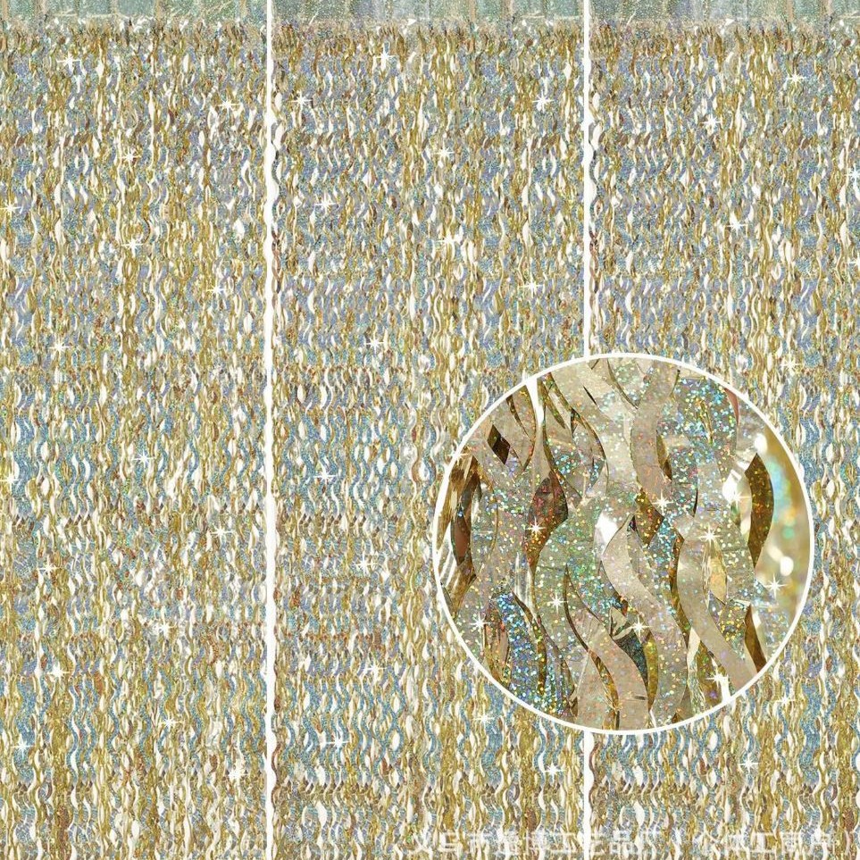 Nuevo cimitarra láser transfronteriza cortina de seda de lluvia cortina de seda de lluvia ondulada decoración de fondo fiesta de cumpleaños fotografía decoración de escena