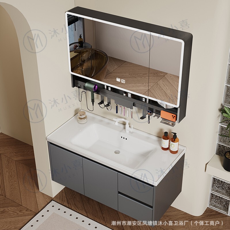 Spc Honeycomb Aluminum Bathroom Cabinet Combination with Integrated Ceramic Basin, Multifunctional Mirror Cabinet, and Washbasin Spc Honeycomb Aluminum Bathroom Cabinet Combination with Integrated Ceramic Basin, Multifunctional Mirror Cabinet, and Washbasin