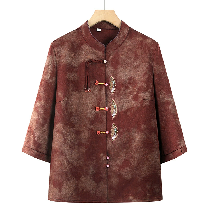 Пожилая мама летняя рубашка бабушка рубашка новый пожилой национальный стиль китайский стиль тонкая одежда для женщин лето