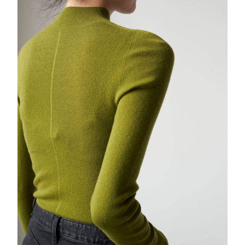Seamless One-Piece Commuter Style Half-High Collar/High Collar Wool Knit Sweater for Women, Autumn and Winter Base Layer Top, Slim Fit and Flattering