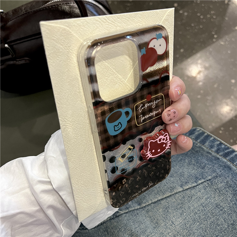 Niña con costura a cuadros tridimensional kt para iPhone16ProMax funda para teléfono móvil 13 Apple 15/14 nuevo