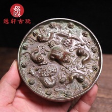 精品青铜海兽葡萄镜汉代铜镜复刻仿古铜镜古董收藏家居摆件品