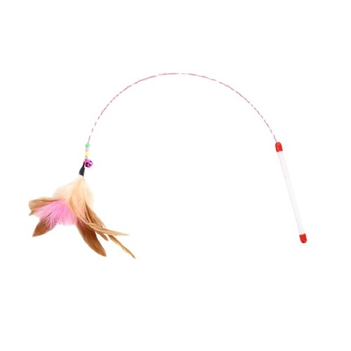 Bite-resistant cat stick with bell and feather self-pleasure pet cat toy steel wire extra long rod cat supplies for young cats
