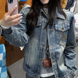 美式复古早春深蓝色短款牛仔外套女春季新款小个子翻领夹克上衣潮