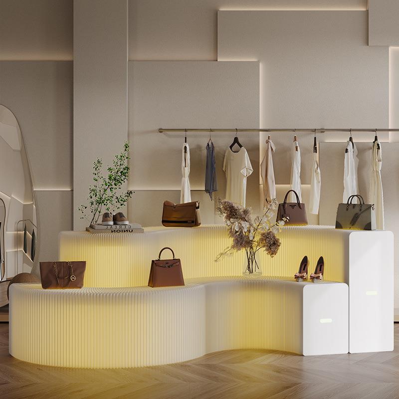 厂家直销白色展示柜  包包化妆品样品陈列置物摆放发光中岛展示台