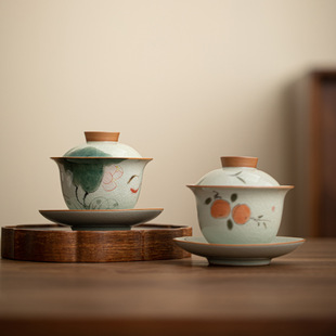 Ge kiln hand-painted side handle pot cover bowl ceramic tea cup personal special fair cup kung fu tea set tea cup