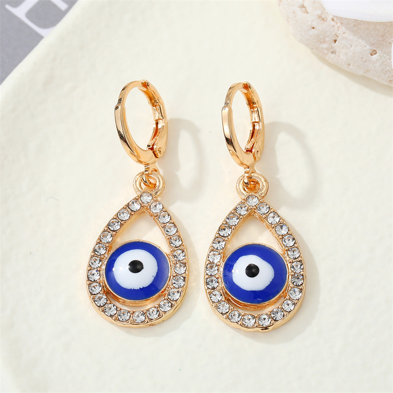 Retro Pearl Eye Color Rhinestone Love Demon Eye Ear Ring Crossborder Jewelrypicture6