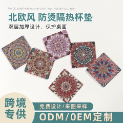 跨境杯垫隔热垫防滑餐垫波西米亚圆形皮革茶杯垫定制图案diy双面