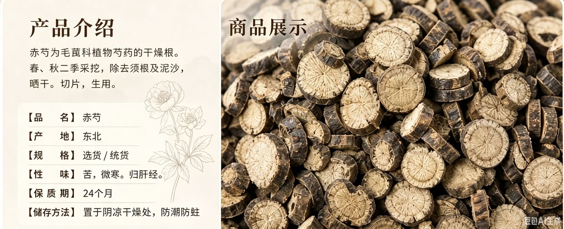 Red Peony Root Chi Shao Dried Herb Slices 1000g Bag for Decoction and Culinary Use overview