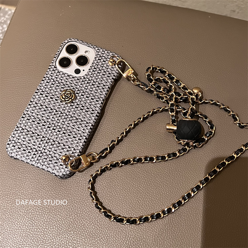 Camellia Golden Ball Crossbody Case 14, Compatible With IPhone 12, 13, 15, 11, XR, Shockproof, High-End Feel,_voghion.com
