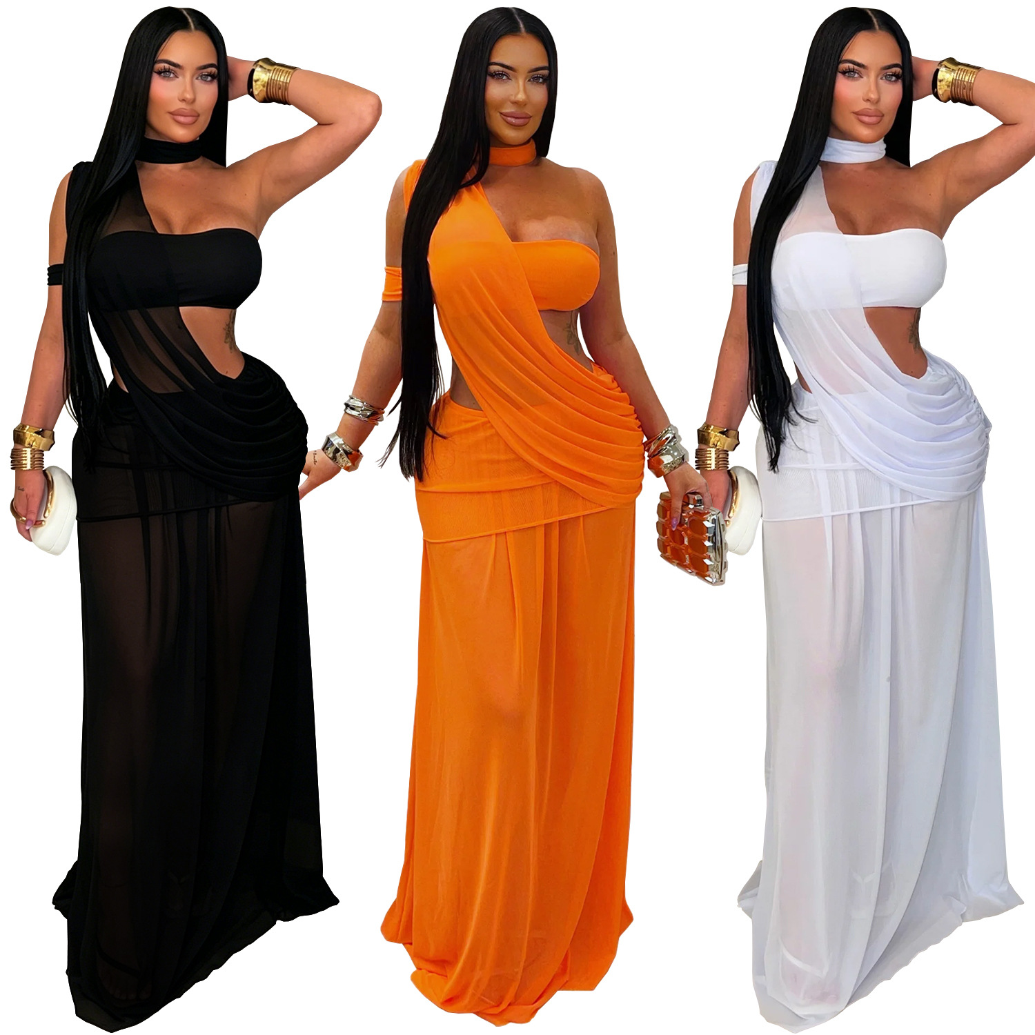 C7726 Aliexpress transfronterizo Amazon Europa y América de moda de mujer sexy malla transparente vestido de cadera delgada