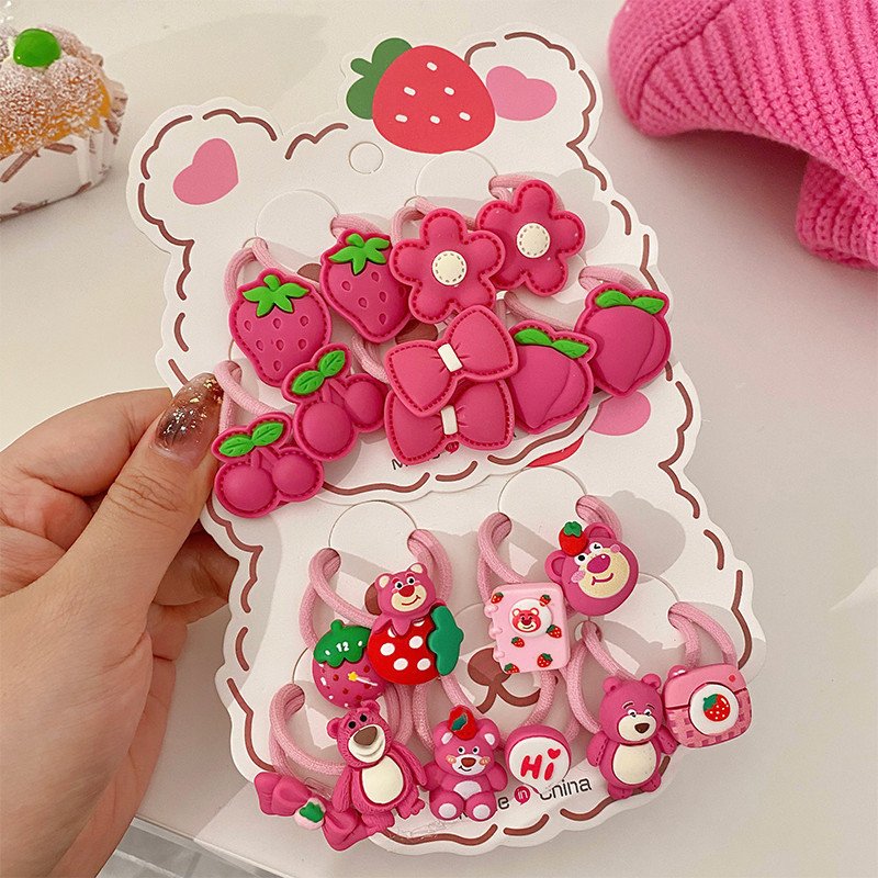 Los niños de dibujos animados de fresa oso cuerda de pelo lindo lazo del pelo banda de goma cuerda de pelo de la niña elástica y no duele accesorios para el cabello