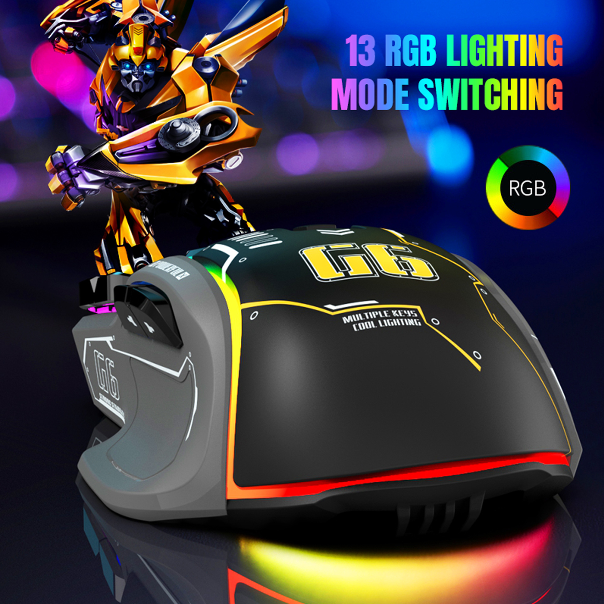 10-key wired gaming e-sports mouse macro programming 13 RGB lighting modes 6-stop 12800dpi manufacturer