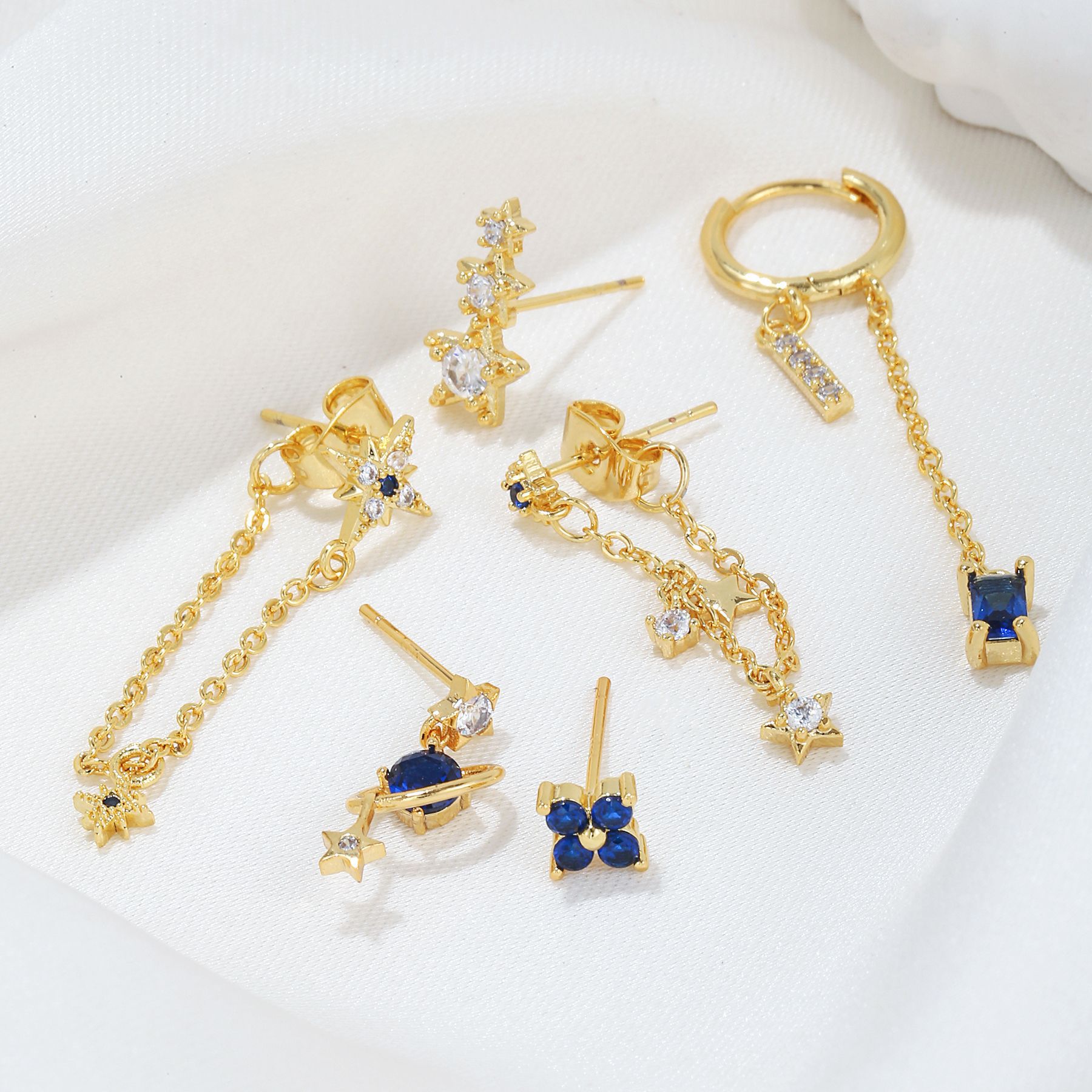 1 Set Quantity Daily Occasion Copper Material Star, Tassel Pattern Simple Style Star Tassel Copper Inlay Zircon Women's Earrings 1 Set