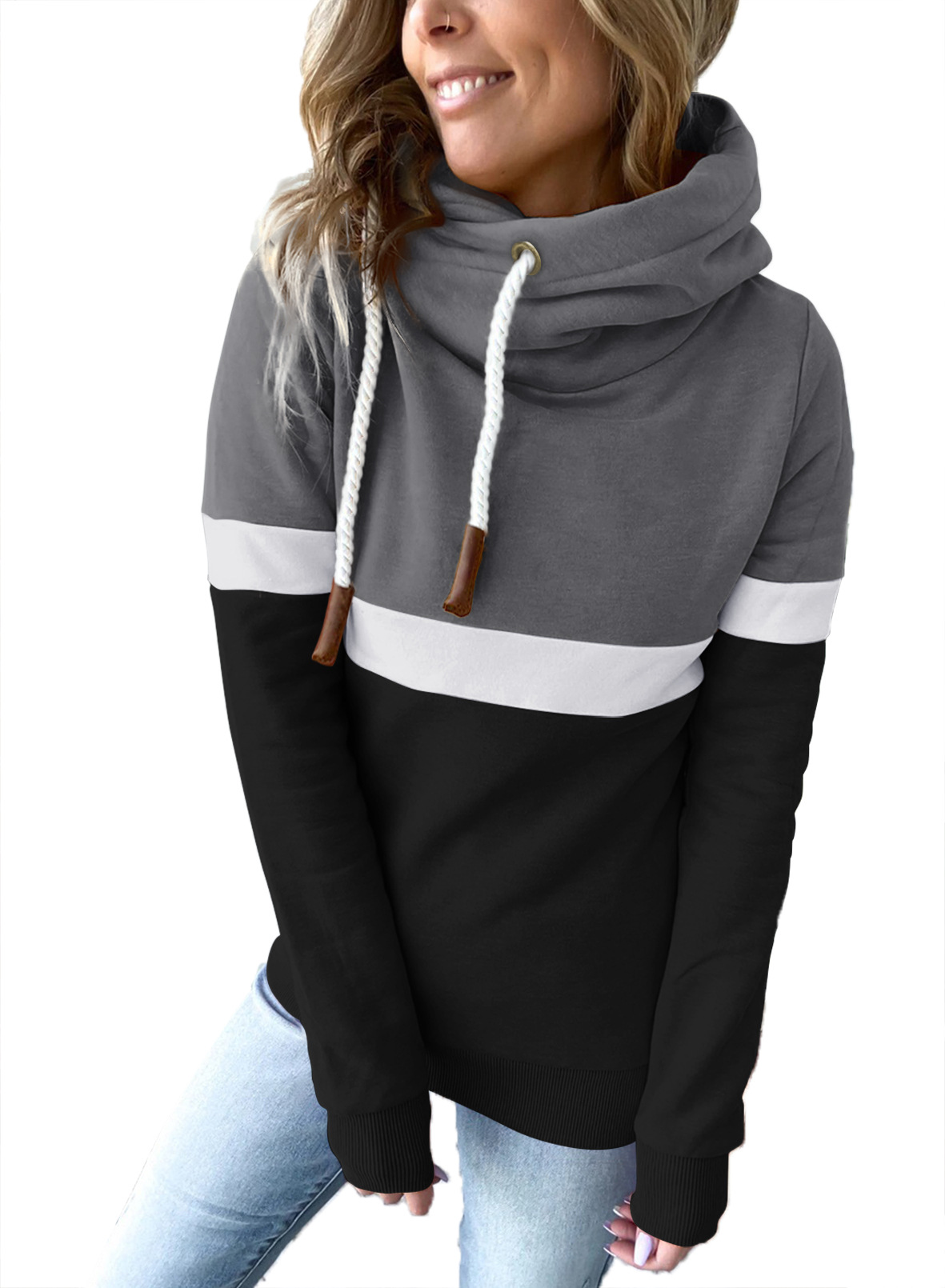 2024 nuevo comercio exterior transfronterizo superior de la mujer Amazon estación independiente europea casual color a juego suéter con capucha de cuello alto para las mujeres