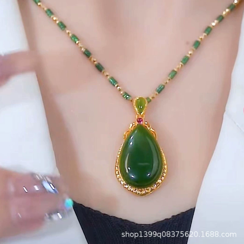 Новый бамбуковый кулон в виде капли воды из искусственного нефрита, ожерелье для женщин, имитация нефрита Hetian, модный атмосферный кулон, аксессуары для подруги, мамы