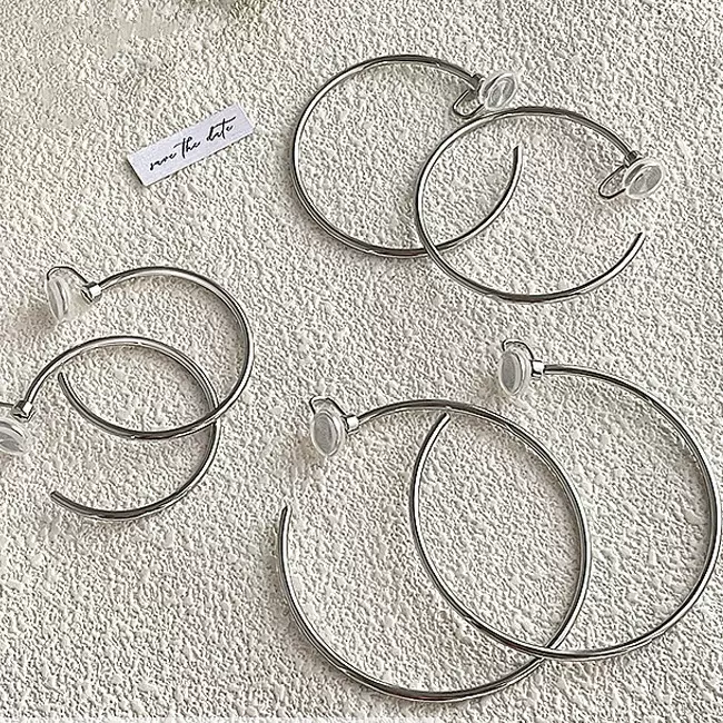 银色光面素圈大圈耳环无耳洞蚊香盘耳夹可摇晃耳环女耳坠饰品批发