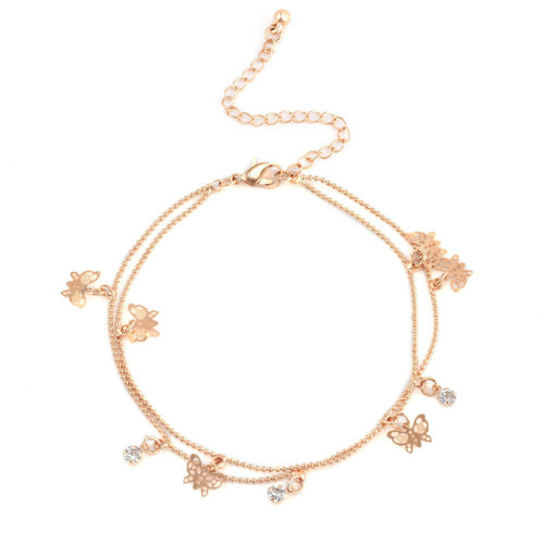 AliExpress jewelry foot jewelry European and American new hand jewelry double layer butterfly anklet fashion alloy women's anklet