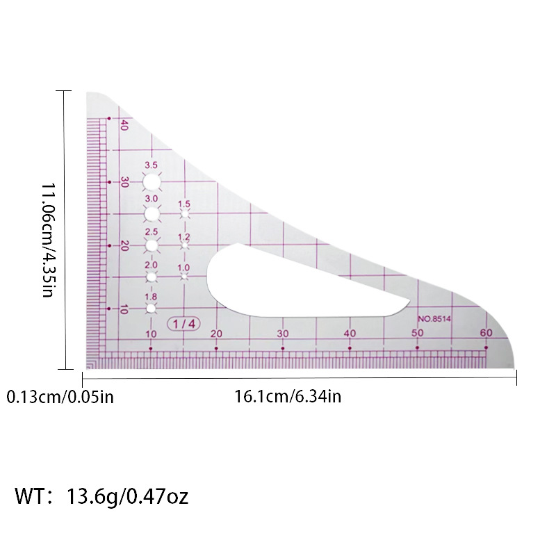 Regla de curva directa de fábrica Botón regla de arco regla de ropa regla de corte traje de regla de jaula de manga regla de tamaño colección