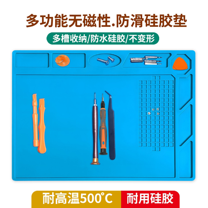 Almohadilla de trabajo de silicona para electrónica - Con imán, resistente a altas temperaturas y anti-escaldado, para reparación de soldadura con pistola de calor y soldador