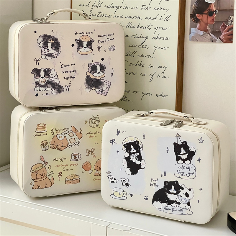 Bolso cosmético portátil lindo original de gran capacidad nuevo portátil con espejo bolsa de lavado impermeable caja de almacenamiento de cosméticos