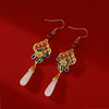 Painted earrings jade, ethnic enamel, silver 925 sample, 2024 years, new collection, ethnic style