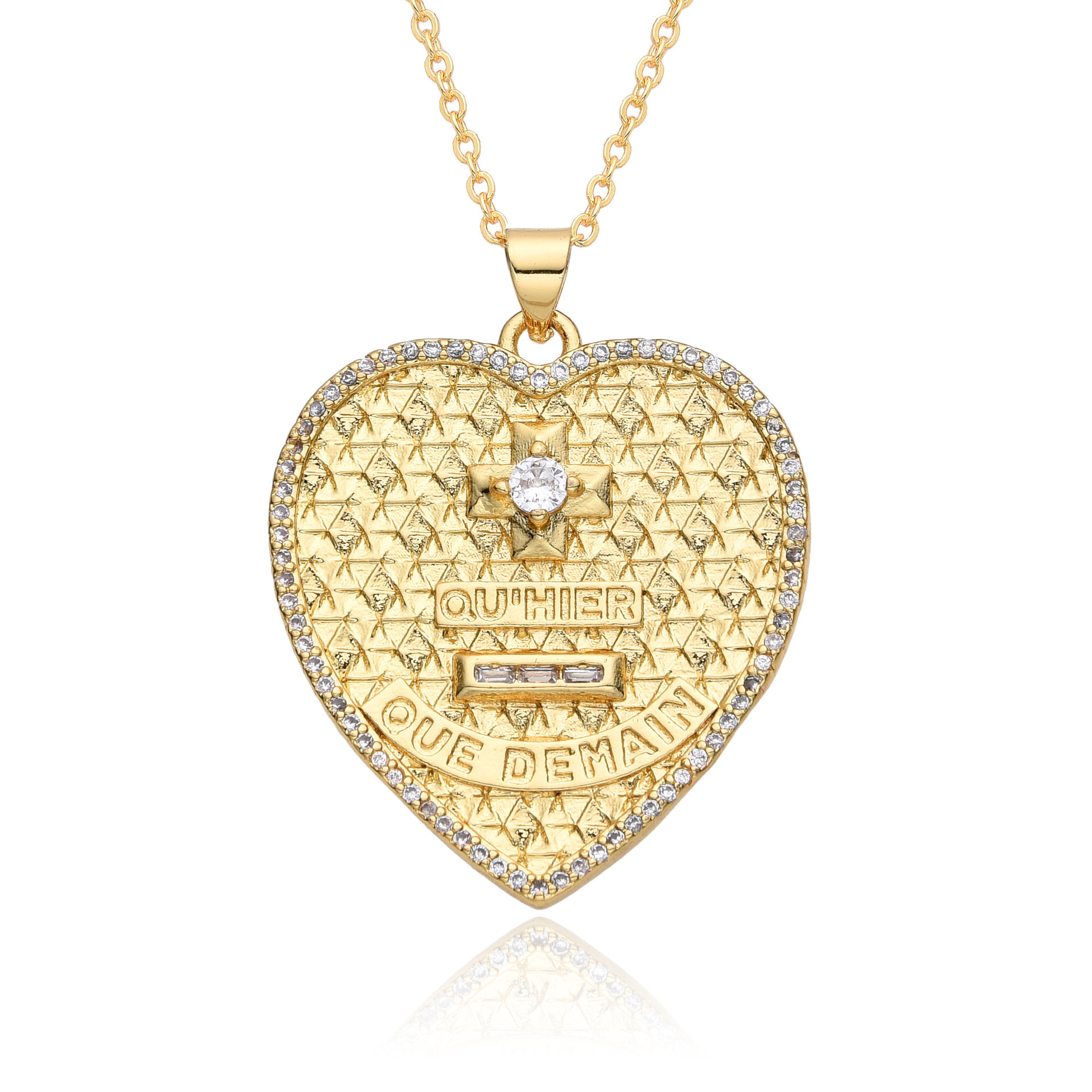 8g Weight Copper Pendant Material Zircon Inlay Material Pendant Necklace Classification Copper Chain Material 1 Piece Quantity Holiday, Daily Occasion Copper Material Heart Shape Pattern Women's Gender Inlay Design Retro, Simple Style, Shiny Style Copper Inlay Heart Shape Zircon Pendant Necklace 2