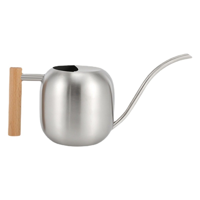 Olla de riego de acero inoxidable Olla de riego de estilo europeo con mango de madera olla de riego doméstica con boca larga jardinería 1,2 L olla de riego