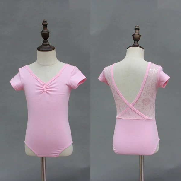 Pink big V lace backless short sleeves with hidden buttons