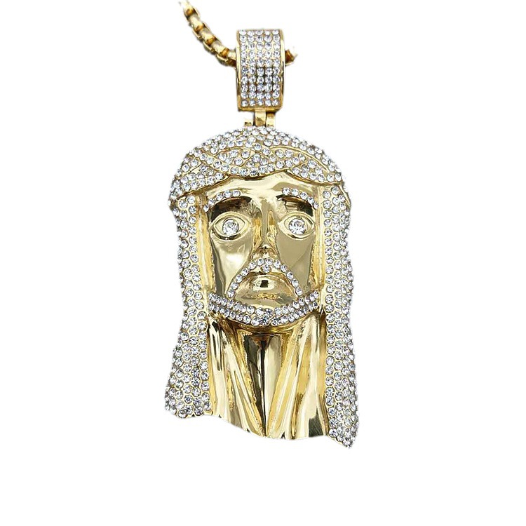 Collier pendentif hip-hop diamant en acier titane doré_voghion.com