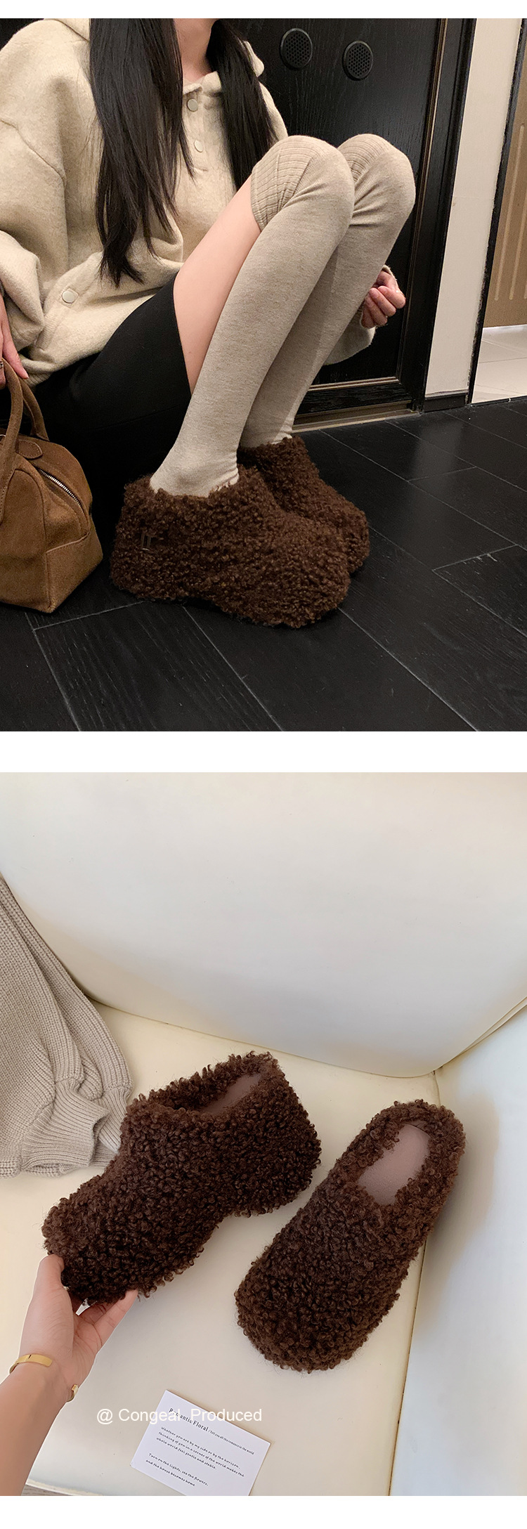 Dép bông Birkenstock đế trong siêu dày nữ, lót lông cừu ấm áp, mũi nhọn len cừu, form bao bọc — Lớp lót nhung đen, Lớp lót nhung màu nâu, Lớp lót đơn màu trắng nhạt, Màu đen một lớp chi tiết 23