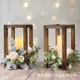 跨境木质婚礼花架婚礼桌面烛台装饰摆件农舍风格松木灯笼装饰摆件