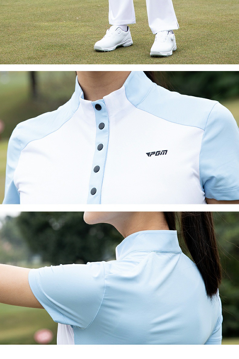 Áo thun golf nữ tay ngắn cổ tròn, chất liệu polyester co giãn, thấm hút mồ hôi — Áo trắng xanh [mỏng nhẹ thoáng khí/hút ẩm nhanh khô/eo thon gọn] YF784, Áo trắng đen [mỏng nhẹ thoáng khí/hút ẩm nhanh khô/eo thon gọn] YF784, Áo trắng đỏ [mỏng nhẹ thoáng khí/hút ẩm nhanh khô/eo thon gọn] YF784 chi tiết 12